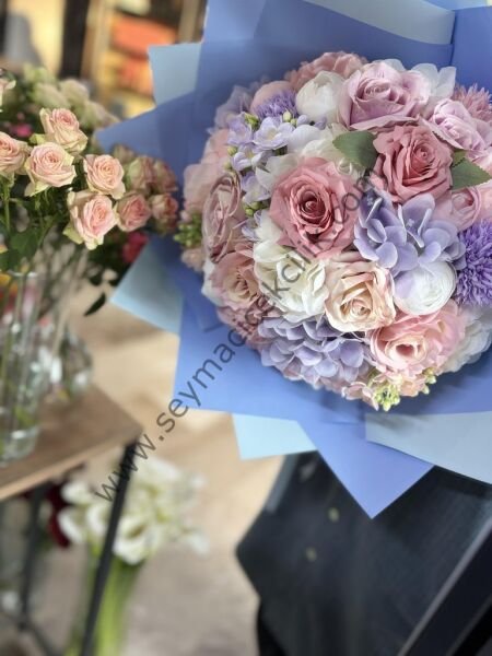 Karısık Yapay El Buketi -Bebe Mavi