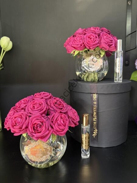 17 li Medium Gül-  Fusya yuvarlak cam