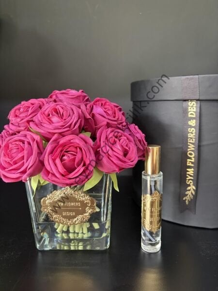 17 li Medium Islak Gül-  Fusya kare cam