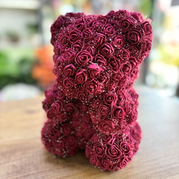 Kırmızı Güllü Ayıcık – 20 cm Parıltılı Gül Hediye Ayı
